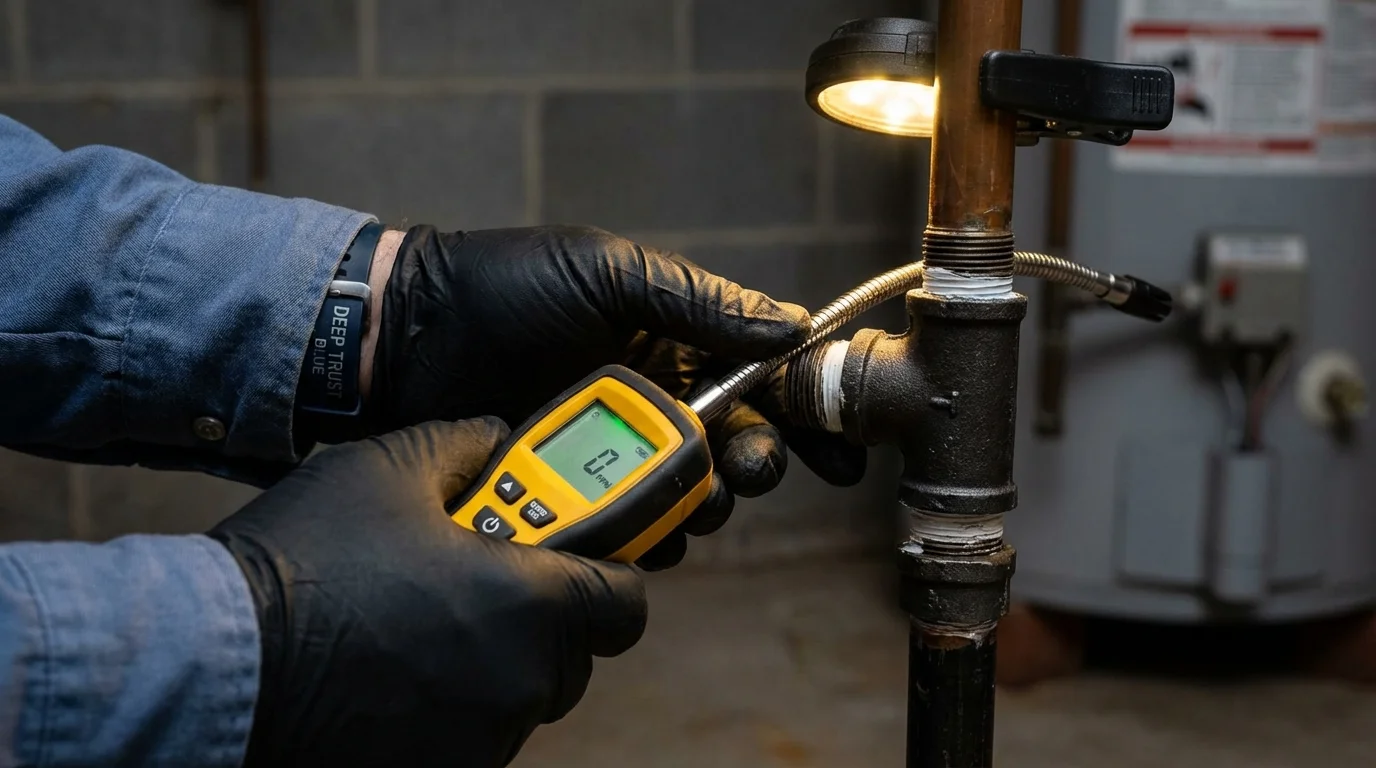 Gas leak detection with electronic sniffer by Johns Plumbing LLC in Cathlamet