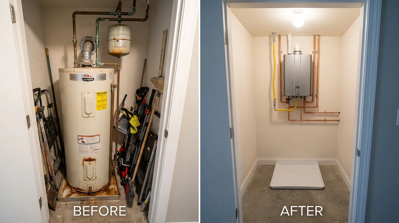 Tank water heater versus wall-mounted tankless unit comparison for Cathlamet, WA homeowners