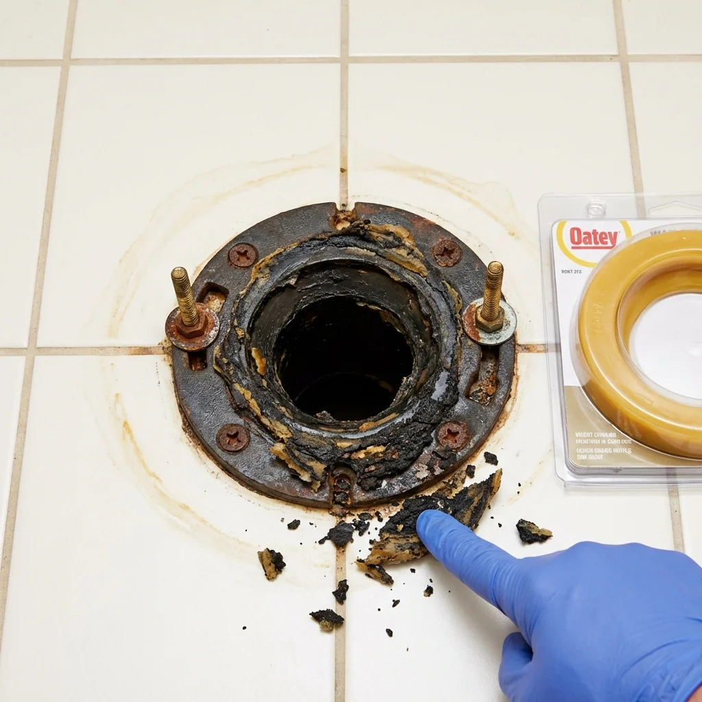 Failed wax ring showing water seepage at the base of a toilet in a Cathlamet, WA home